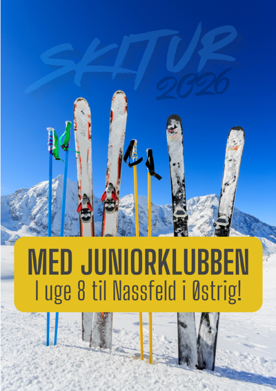 Ski og skistave i sneen med sneklædte bjerge i baggrunden, blå himmel og høj sol